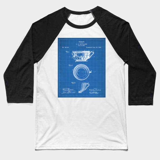 Tea Cup Patent - Tea Coffee Lover Home Kitchen Decor Art - Blueprint Baseball T-Shirt by patentpress